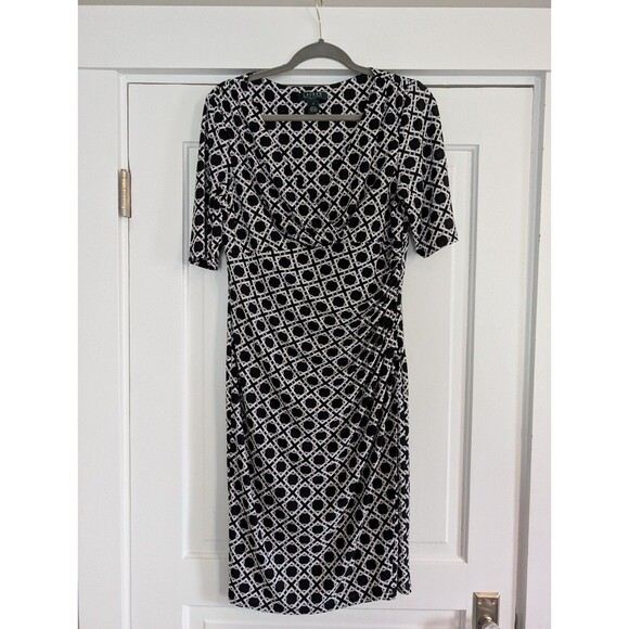 Lauren Ralph Lauren Faux Wrap Dress Geometric Abstract Design Women's Size 12 - Picture 1 of 5